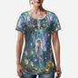 Fairy-themed t-shirt with glowing wings and gnomes.