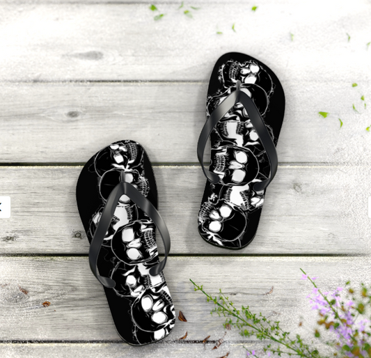 Edgy Skull Flip Flops for Summer, Beach Sandals, Unique Footwear, Festival Gear, Graphic Summer Slides