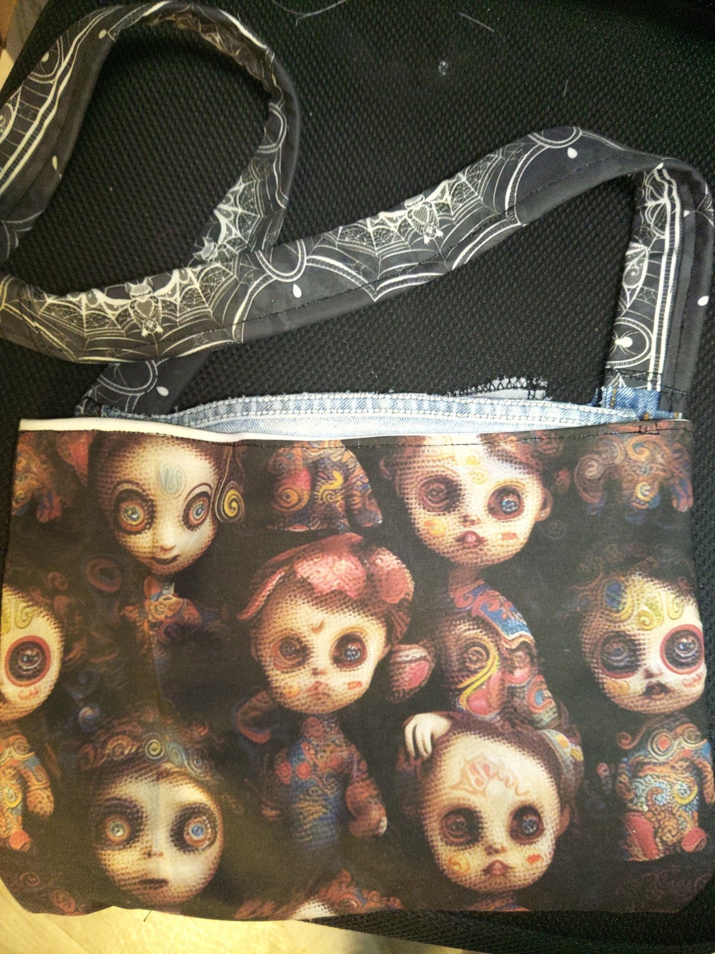 Los Lonely Dolls 5 pocket bag with bats motif strap